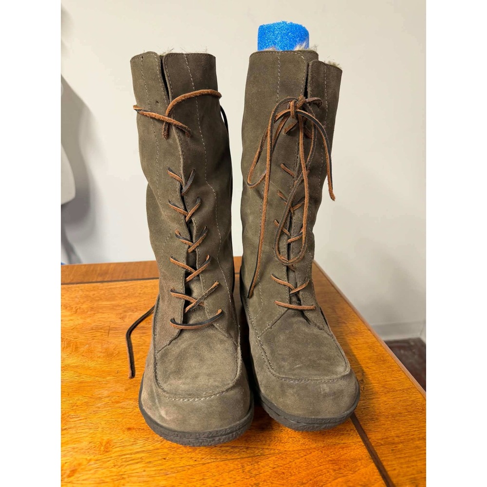 Vtg Sam Edelman Womens 10 Moc Toe Mateo Suede Lace Up Faux Fur Mid Calf Boots